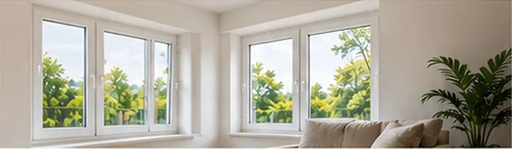 Illustration of white window frames in a bright room